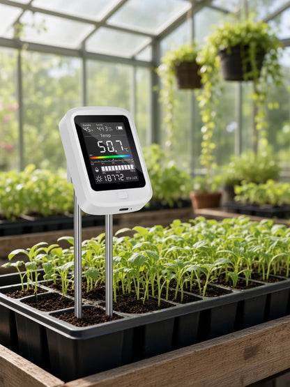 PlantSays checking seedlings in a greenhouse