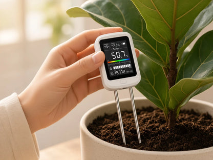 Pushing PlantSays probes into a fiddle-leaf fig pot