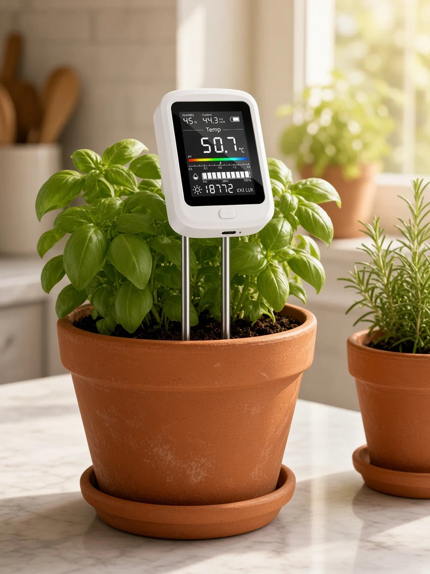 PlantSays in a basil pot on a kitchen windowsill